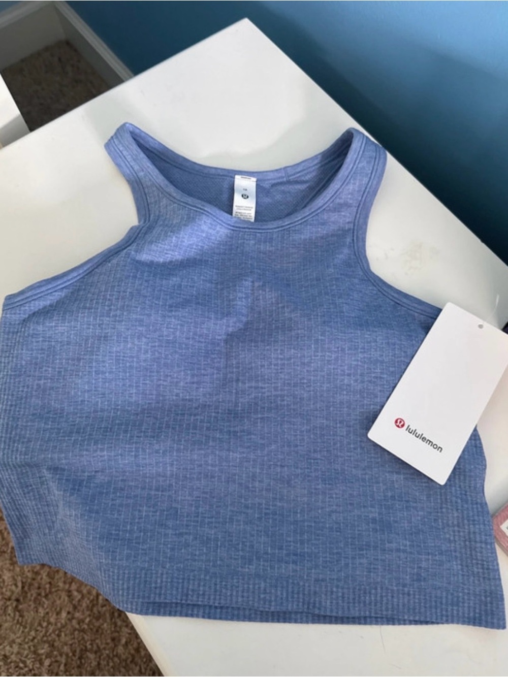 lululemon athletica Ribbed High-Neck Crop Tank - Light Blue